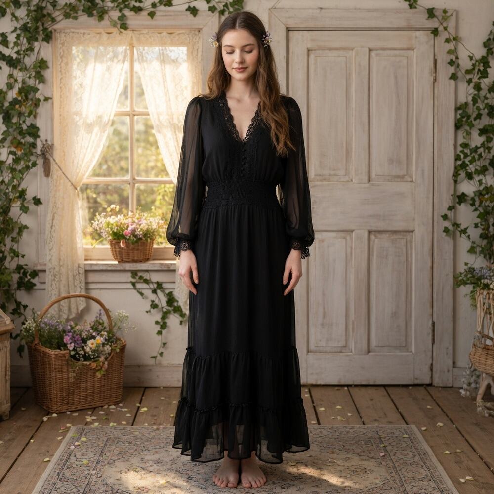 City Chic Black Semi Sheer Peasant Maxi Dress 18